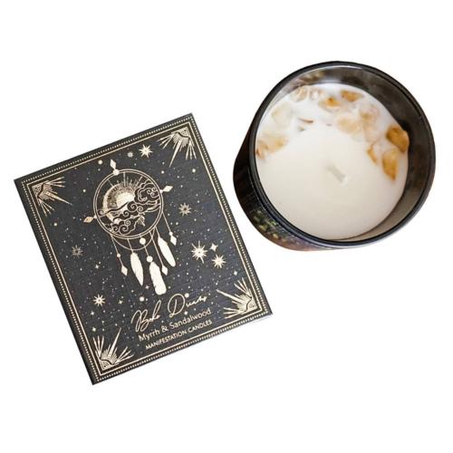Candle with Gemstone Esoteric Boho Dreams, Myrrh + Sandalwood 200g
