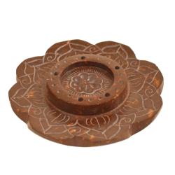 Incense holder ashcatcher soapstone lotus shape brown 6.5cm
