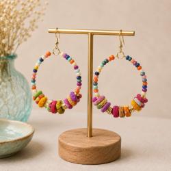 Earrings Recycled 2 Size Beads on Circle 4.5cm