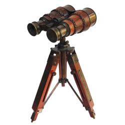 Binoculars on Wooden Tripod Stand