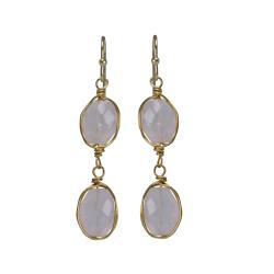 Earrings double drop rose quartz