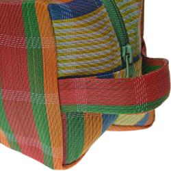 Toiletries/wash bag recycled plastic cement bags, multicoloured bright stripes 22x12x11cm