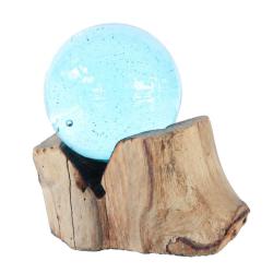 Recycled Blue Glass Ball on Wood