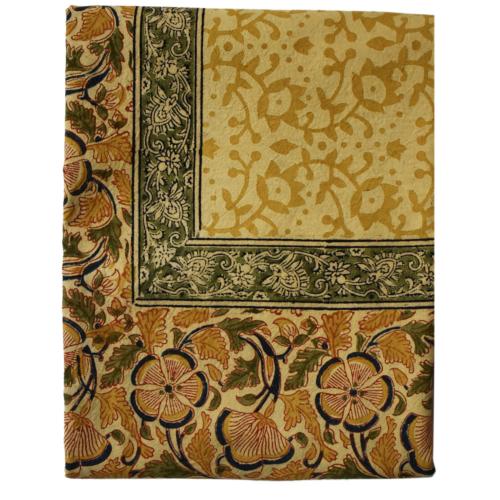 Handmade floral block print cotton tablecloth natural vegetable dyes 234x155cm