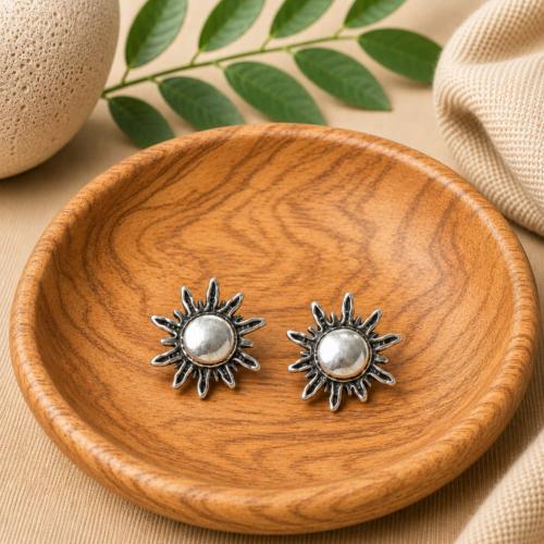 Ear studs, silver colour, Sun