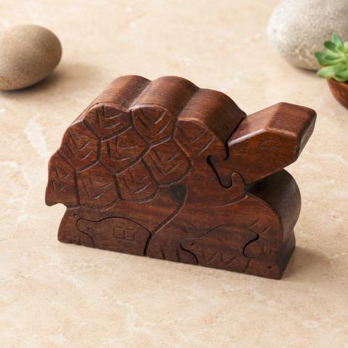 Puzzle Box Tortoise Shape Sheesham Wood 15 × 6 × 10cm