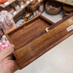 Wooden secret lock box with 2 brass elephants