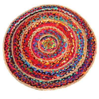 Rag rug, round cotton and jute, 70cm diameter