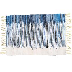 Dhurrie rug, recycled denim blue white ombre, 80x120cm