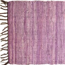 Rag rug recycled leather handmade purple 60x90cm