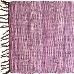 Rag rug recycled leather purple 60x90cm