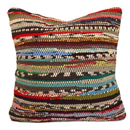 Chindi rag cushion recycled cotton handmade dark colour mix 40x40cm