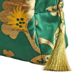 Green washbag with recycled brocade fabric 22 x 29 cm