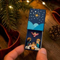 Mini Traditional Ceramic Matchbox Nativity Blue