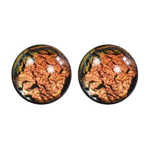 Ear studs, glass ‘Pandora’ round orange 1cm diameter