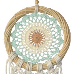 Dreamcatcher on bamboo frame, 17cm diameter green white brown