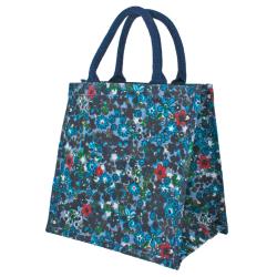 Jute shopping bag, kitsch floral blue