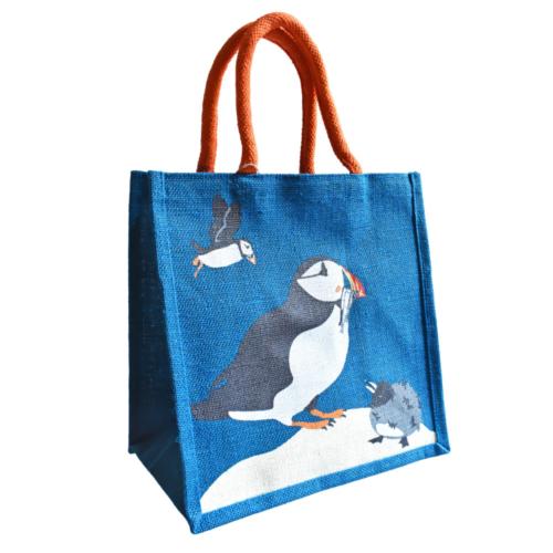 Jute shopping bag, puffins