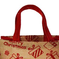 Jute Christmas gift bag, parcels design, 20x20cm