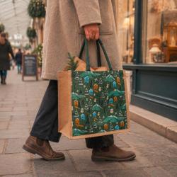 Jute Gift / Shopping Bag, Winter Scene 30x30cm