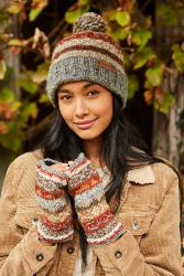 Classic Fairisle Roll Back Bobble Beanie Grey