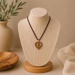 Pendant olive wood, heart with cross, 3 x 3cm
