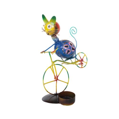 Cat Gymnast on Bike Metal 16x8x25cm