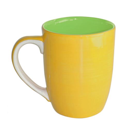 Yellow and Green hand-painted Mug, 11 x 8.5 cm