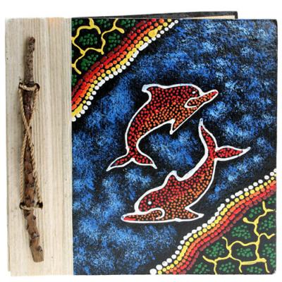 Notebook Aboriginal design dolphins, 20x20cm