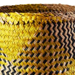Woven seagrass basket, yellow & black 35cm