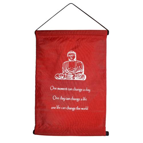Hanging banner, Buddha 'One Moment Can Change A Day' Red 27x40cm