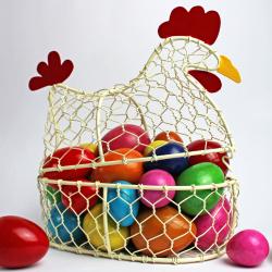 Hen shaped egg basket recycled metal