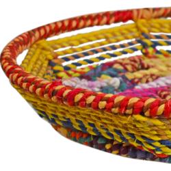 Shallow basket recycled material, multicoloured 38cm diameter