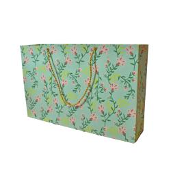 Gift Bag Handmade Paper Floral Design on Light Blue 31 x 20 x 7.5cm