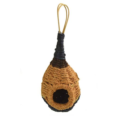 Bird house cane & rope natural & black 35cm height