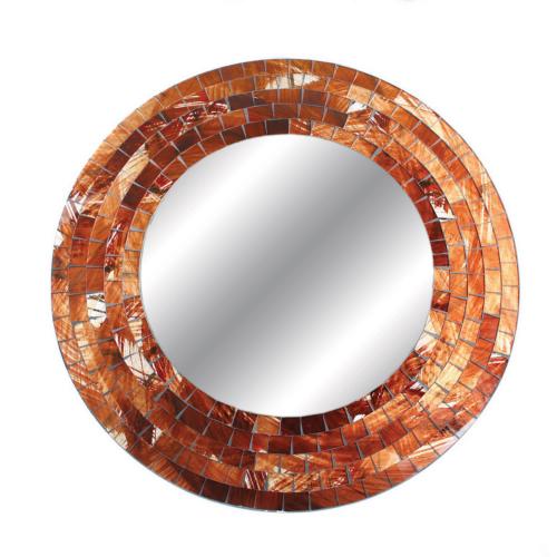 Mirror round with mosaic surround 40cm orange/brown