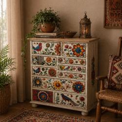 10 Drawer Chest Hand Painted Wood Storage Cabinet 74x32x90cm