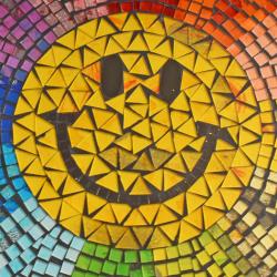 Smiley Face Hanging Rainbow Colours Recycled Glass Mosaic 40cm