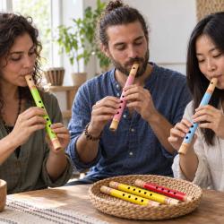 Set of 30 painted bamboo flutes