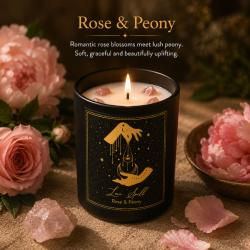 Candle with Gemstone Esoteric Love Spell, Rose and Peony 120g
