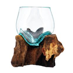 Shaped Bowl on Wood, Recycled Glass Small