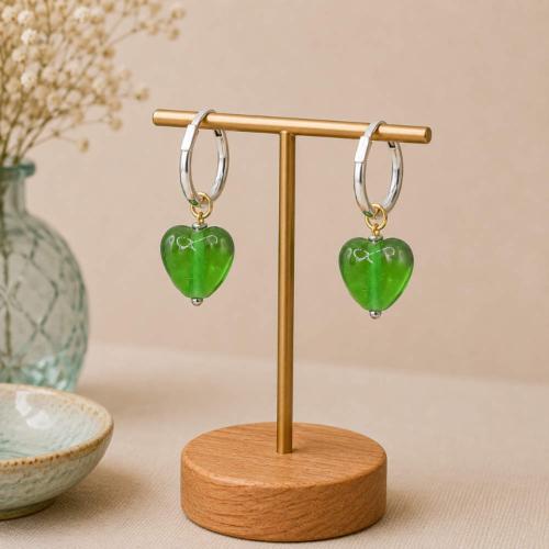 Earrings Glass Heart Light Green
