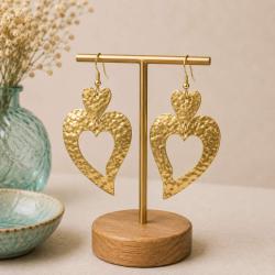 Earrings Hand-beaten Brass Hearts