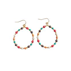 Earrings Hoop with Multicoloured Clay Beads 4cm diameter