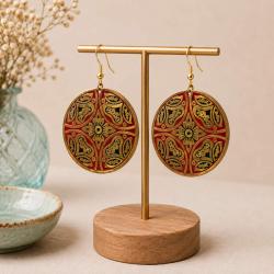 Earrings Round Gold Red 4cm diameter
