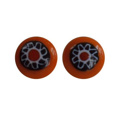 Ear studs, glass beads orange, black, white and red 1cm diameter