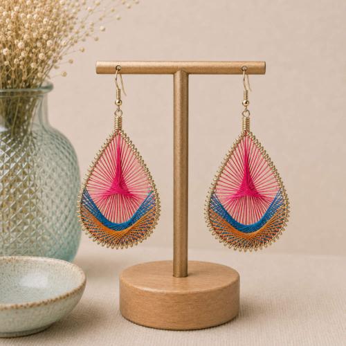 Earrings Multicoloured Webbed Thread on Teardrop