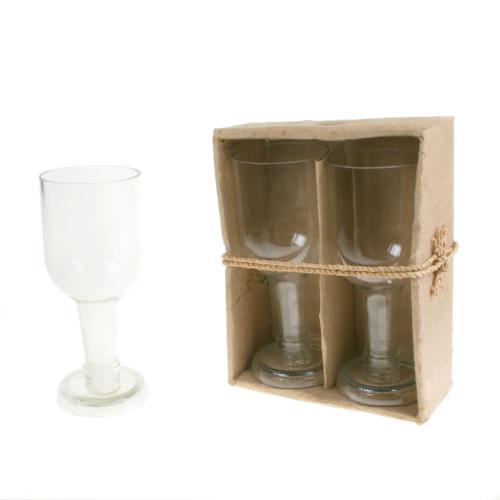 Pack of 2 wine glasses, recycled glass bottles, clear