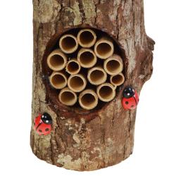 Wood and bamboo bug hotel tree stump with ladybirds 16x27x11