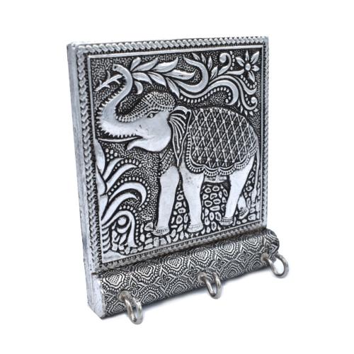 3 small hooks wall hanging recycled aluminium elephant design 11x13x4cm
